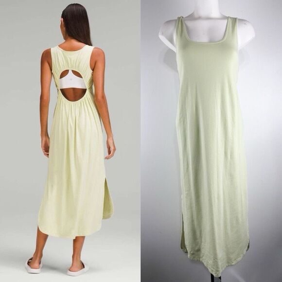 lululemon athletica Dresses & Skirts - LULULEMON PIMA COTTON OPEN BACK MIDI DRESS, Dewy Green Outdoor Comfort
